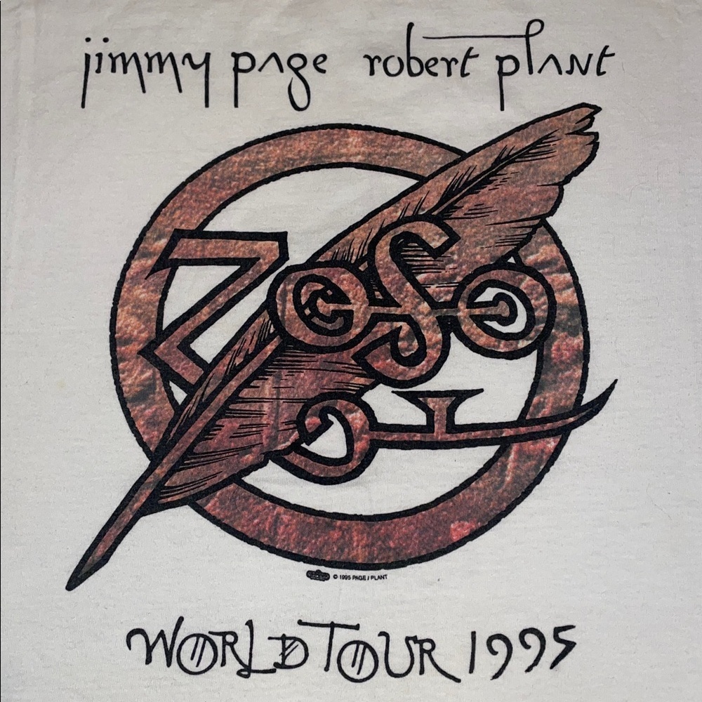 1995 Jimmy‎ Page & Robert Plant "No Quarter" World Tour T-shirt. Cotton. Large